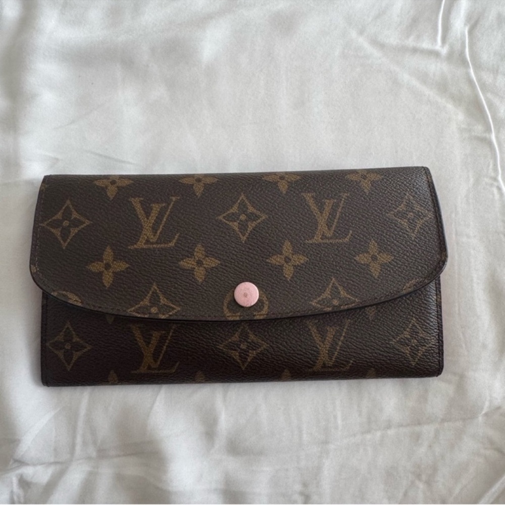 Louis Vuitton Brown Monogram Wallet with Pink Button